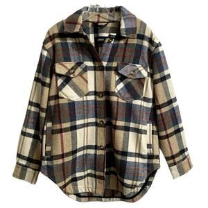 Flannel Shirt Jacket Large Men Blue Plaid Buffalo Davd Bitton Shacket P…